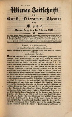 Wiener Zeitschrift für Kunst, Literatur, Theater und Mode Donnerstag 14. Januar 1836