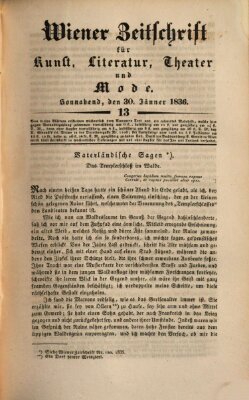 Wiener Zeitschrift für Kunst, Literatur, Theater und Mode Samstag 30. Januar 1836