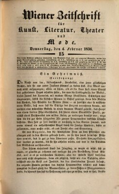 Wiener Zeitschrift für Kunst, Literatur, Theater und Mode Donnerstag 4. Februar 1836