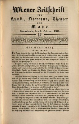 Wiener Zeitschrift für Kunst, Literatur, Theater und Mode Samstag 6. Februar 1836