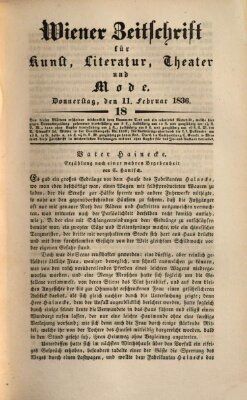 Wiener Zeitschrift für Kunst, Literatur, Theater und Mode Donnerstag 11. Februar 1836