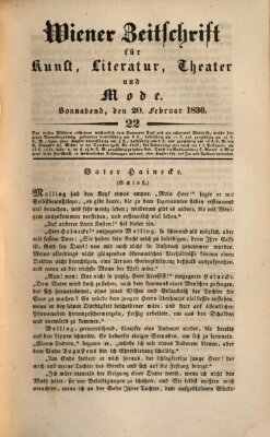 Wiener Zeitschrift für Kunst, Literatur, Theater und Mode Samstag 20. Februar 1836