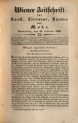 Wiener Zeitschrift für Kunst, Literatur, Theater und Mode Donnerstag 25. Februar 1836