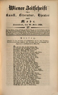 Wiener Zeitschrift für Kunst, Literatur, Theater und Mode Samstag 26. März 1836