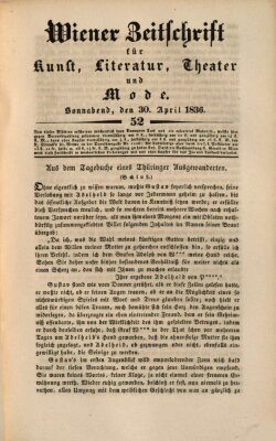 Wiener Zeitschrift für Kunst, Literatur, Theater und Mode Samstag 30. April 1836