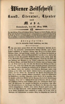 Wiener Zeitschrift für Kunst, Literatur, Theater und Mode Samstag 21. Mai 1836