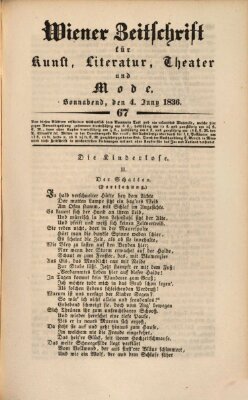 Wiener Zeitschrift für Kunst, Literatur, Theater und Mode Samstag 4. Juni 1836