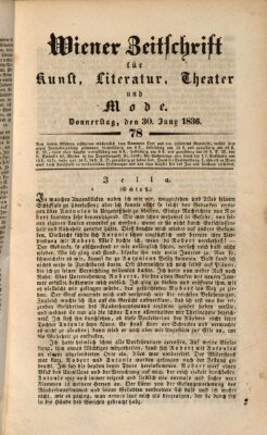 Wiener Zeitschrift für Kunst, Literatur, Theater und Mode Donnerstag 30. Juni 1836