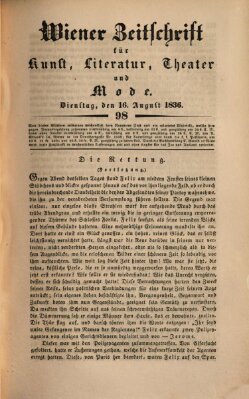 Wiener Zeitschrift für Kunst, Literatur, Theater und Mode Dienstag 16. August 1836