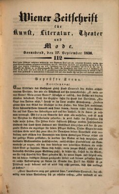 Wiener Zeitschrift für Kunst, Literatur, Theater und Mode Samstag 17. September 1836