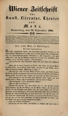 Wiener Zeitschrift für Kunst, Literatur, Theater und Mode Donnerstag 22. September 1836