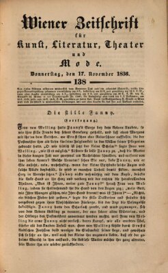 Wiener Zeitschrift für Kunst, Literatur, Theater und Mode Donnerstag 17. November 1836