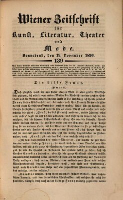 Wiener Zeitschrift für Kunst, Literatur, Theater und Mode Samstag 19. November 1836