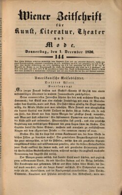 Wiener Zeitschrift für Kunst, Literatur, Theater und Mode Donnerstag 1. Dezember 1836