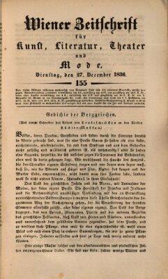 Wiener Zeitschrift für Kunst, Literatur, Theater und Mode Dienstag 27. Dezember 1836