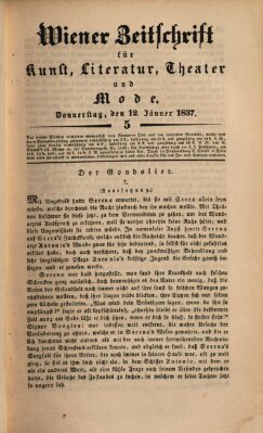 Wiener Zeitschrift für Kunst, Literatur, Theater und Mode Donnerstag 12. Januar 1837