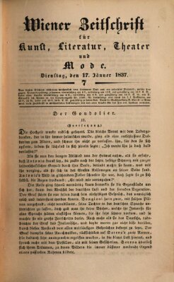 Wiener Zeitschrift für Kunst, Literatur, Theater und Mode Dienstag 17. Januar 1837