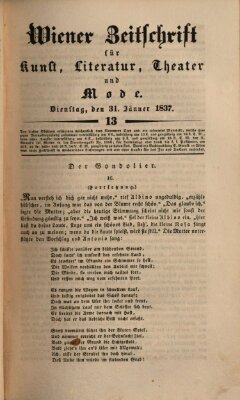 Wiener Zeitschrift für Kunst, Literatur, Theater und Mode Dienstag 31. Januar 1837