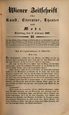 Wiener Zeitschrift für Kunst, Literatur, Theater und Mode Dienstag 7. Februar 1837