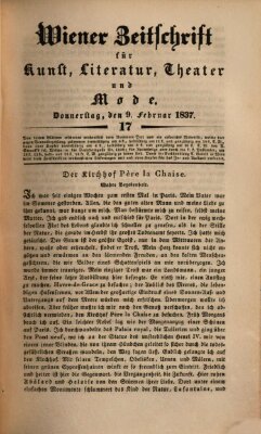 Wiener Zeitschrift für Kunst, Literatur, Theater und Mode Donnerstag 9. Februar 1837