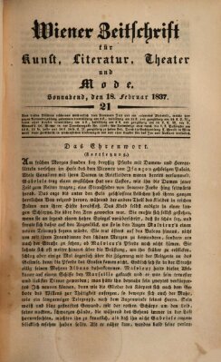 Wiener Zeitschrift für Kunst, Literatur, Theater und Mode Samstag 18. Februar 1837