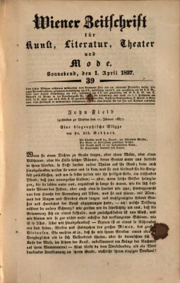 Wiener Zeitschrift für Kunst, Literatur, Theater und Mode Samstag 1. April 1837