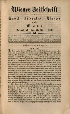 Wiener Zeitschrift für Kunst, Literatur, Theater und Mode Samstag 29. April 1837