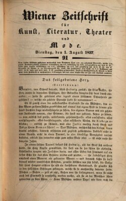 Wiener Zeitschrift für Kunst, Literatur, Theater und Mode Dienstag 1. August 1837