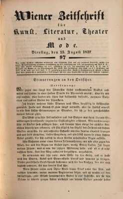 Wiener Zeitschrift für Kunst, Literatur, Theater und Mode Dienstag 15. August 1837