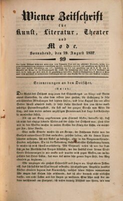 Wiener Zeitschrift für Kunst, Literatur, Theater und Mode Samstag 19. August 1837