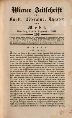 Wiener Zeitschrift für Kunst, Literatur, Theater und Mode Dienstag 5. September 1837