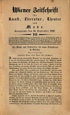 Wiener Zeitschrift für Kunst, Literatur, Theater und Mode Samstag 16. September 1837