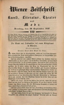 Wiener Zeitschrift für Kunst, Literatur, Theater und Mode Dienstag 19. September 1837