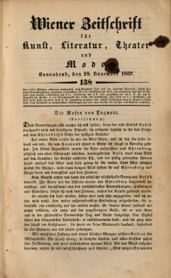 Wiener Zeitschrift für Kunst, Literatur, Theater und Mode Samstag 18. November 1837