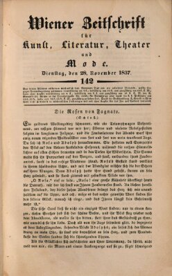 Wiener Zeitschrift für Kunst, Literatur, Theater und Mode Dienstag 28. November 1837