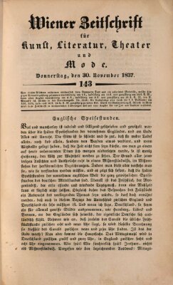 Wiener Zeitschrift für Kunst, Literatur, Theater und Mode Donnerstag 30. November 1837