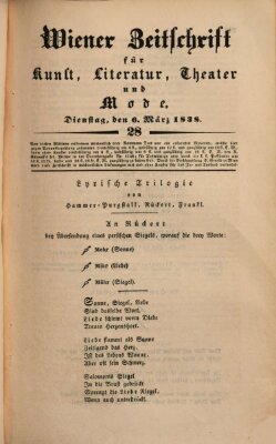 Wiener Zeitschrift für Kunst, Literatur, Theater und Mode Dienstag 6. März 1838