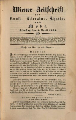 Wiener Zeitschrift für Kunst, Literatur, Theater und Mode Dienstag 3. April 1838