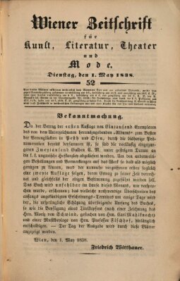 Wiener Zeitschrift für Kunst, Literatur, Theater und Mode Dienstag 1. Mai 1838