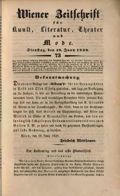 Wiener Zeitschrift für Kunst, Literatur, Theater und Mode Dienstag 19. Juni 1838