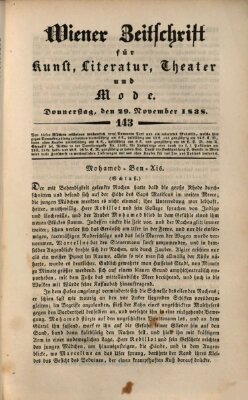 Wiener Zeitschrift für Kunst, Literatur, Theater und Mode Donnerstag 29. November 1838