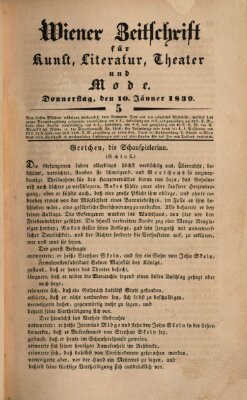 Wiener Zeitschrift für Kunst, Literatur, Theater und Mode Donnerstag 10. Januar 1839