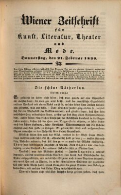 Wiener Zeitschrift für Kunst, Literatur, Theater und Mode Donnerstag 21. Februar 1839