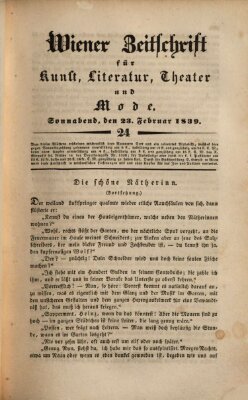 Wiener Zeitschrift für Kunst, Literatur, Theater und Mode Samstag 23. Februar 1839