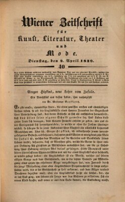 Wiener Zeitschrift für Kunst, Literatur, Theater und Mode Dienstag 2. April 1839