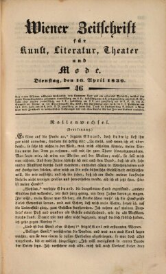 Wiener Zeitschrift für Kunst, Literatur, Theater und Mode Dienstag 16. April 1839