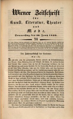 Wiener Zeitschrift für Kunst, Literatur, Theater und Mode Donnerstag 20. Juni 1839