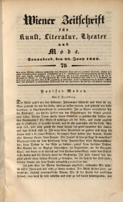 Wiener Zeitschrift für Kunst, Literatur, Theater und Mode Samstag 29. Juni 1839