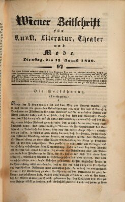 Wiener Zeitschrift für Kunst, Literatur, Theater und Mode Dienstag 13. August 1839