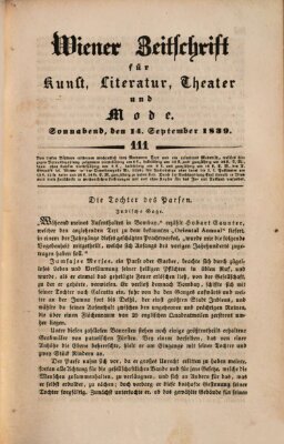 Wiener Zeitschrift für Kunst, Literatur, Theater und Mode Samstag 14. September 1839